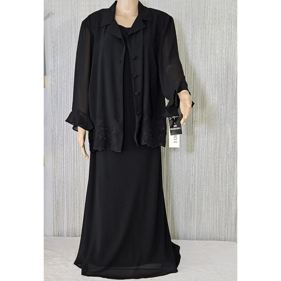 Studio I - Maxi Length 2 Piece Black Dress with Button Up Blouse Size 20W - Picture 5 of 16